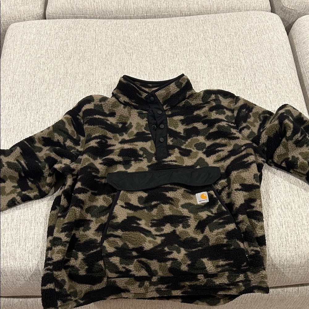 Carhartt Black and Brown Camouflage Fleece Pullover